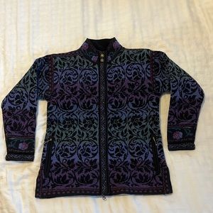 Icelandic Design Womens Wool blend Zip Up Sweater Jacket Sz S Floral